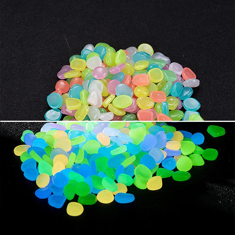 100pcs Glow-In-The-Dark Decorative Pebbles for Outdoor Oasis Decoration, Garden, Fish Tank, and Landscaping