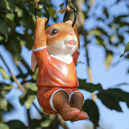 A charming resin rabbit garden pendant decoration with intricate hand-painted details, perfect for adding whimsy and enchantment to outdoor spaces.