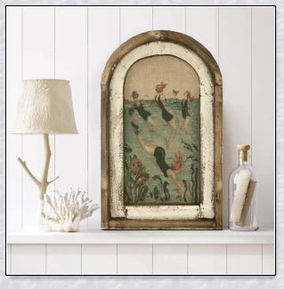 Charming swimming wall art featuring a serene coastal scene, perfect for adding a touch of Kiwi charm to your bathroom or living space