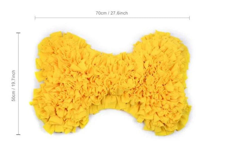 A fleece Snuffle Mat with hidden pockets for dogs to sniff and forage for treats, promoting natural behaviours and mental stimulation.