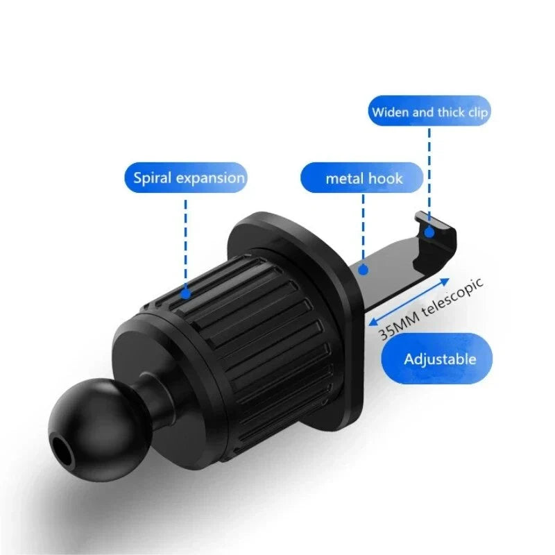 360-degree rotation car phone holder with secure hook-type base and arc groove design for stable and hands-free smartphone use while driving