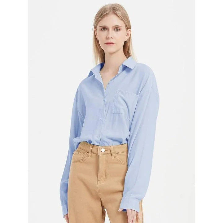 Elegant Long-Sleeve Button-Up Blouse in a variety of classic colours, perfect for the style-savvy Kiwi woman.