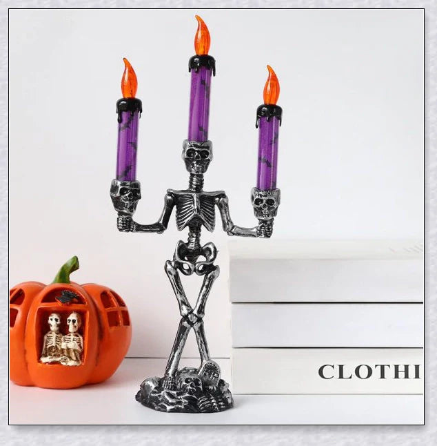 Eerie Skellight Halloween Skeleton Candlestick with Realistic Flickering LED Lights