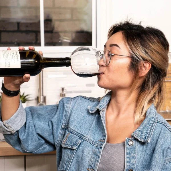 Premium borosilicate glass wine glass topper that transforms any wine bottle into a personal wine glass