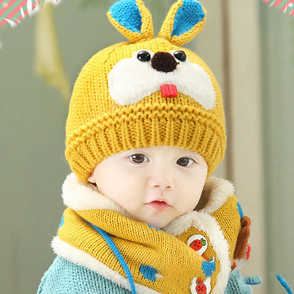 A soft, premium woolen hat for babies with a charming cartoon pattern, keeping them warm and cozy during cold weather.