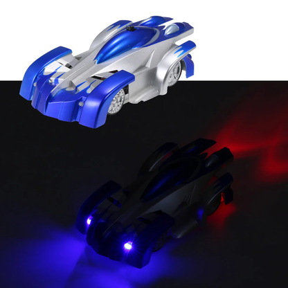 Gravity-defying RC wall climbing race car with suction technology, racing on a smooth surface