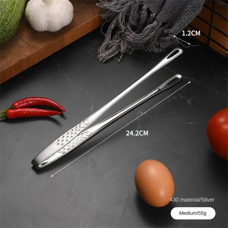 Premium 304 stainless steel grill tongs with a sleek, modern design for secure gripping and easy cleaning