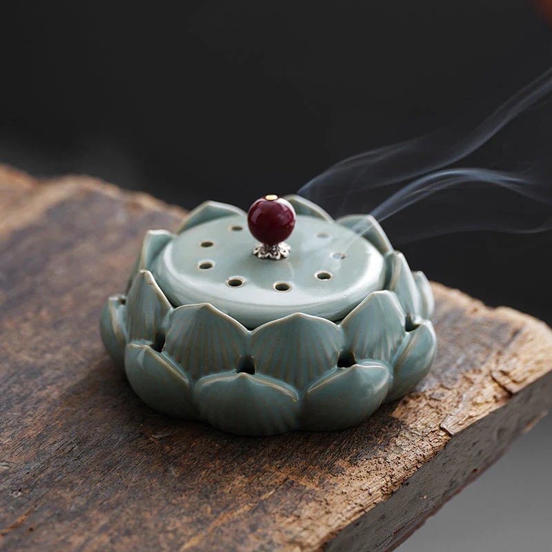 Elegant Lotus Ceramic Incense Burner, a beautifully crafted home accessory that enhances ambiance and tranquility.