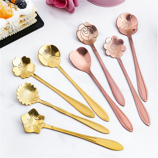 8-Piece Flower Spoon Set with Unique Stainless Steel Flower Design for Elegant Tea, Coffee, and Dessert Presentation