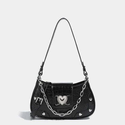 Punk Chain Ladies Underarm Purse with retro heart design, chains, and sequins for fashionable Kiwi women