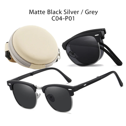 Foldable HD polarized sunglasses in various colors with compact folding design, polarized lenses, UV400 protection, and anti-glare coating