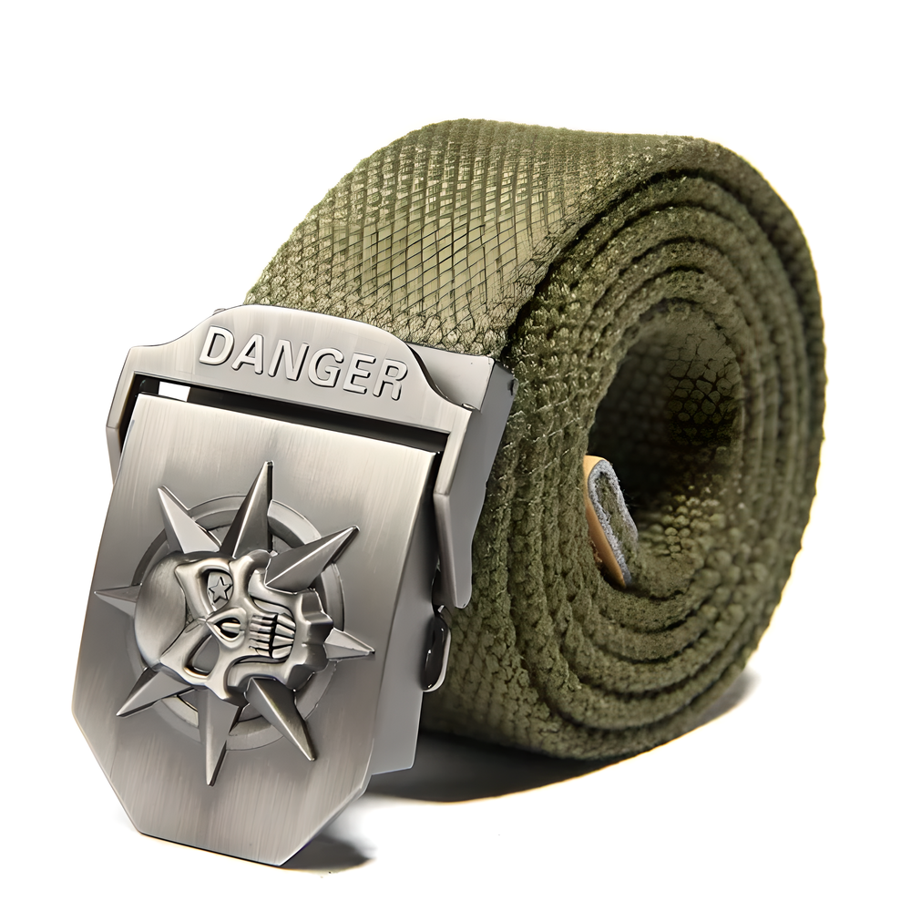 Tactical Buckle Belt with Skull Design - Durable Canvas Belt with Alloy Buckle for Active Kiwi Lifestyles