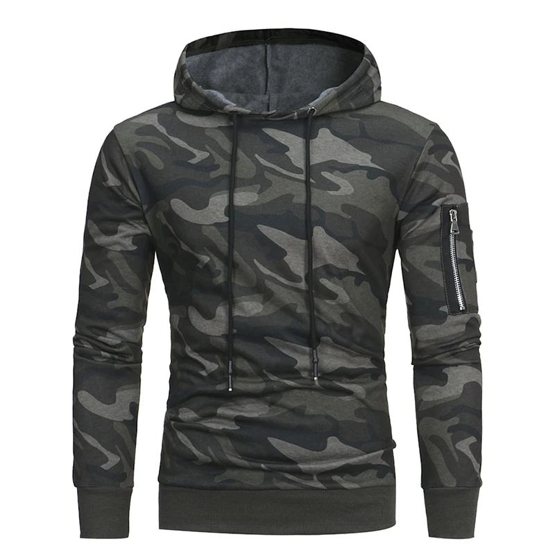 Delta 433 Tactical Camo Hoodie in green and gray colors, featuring a zipped side pocket, drawstring hood, and reinforced construction for durable Kiwi style and performance.