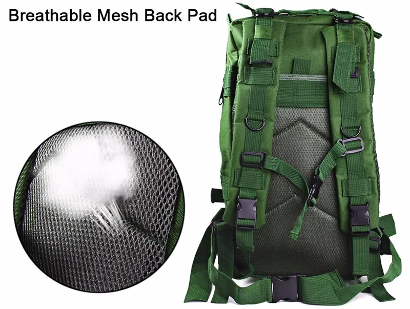 Army-inspired travel backpack with 8 camouflage patterns, featuring a spacious main compartment, adjustable straps, and breathable mesh back panel