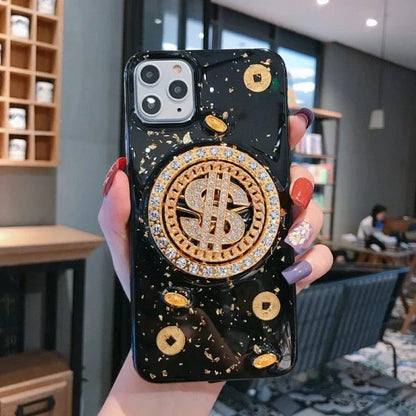 Transparent phone case with 3D diamond and dollar turnplate design