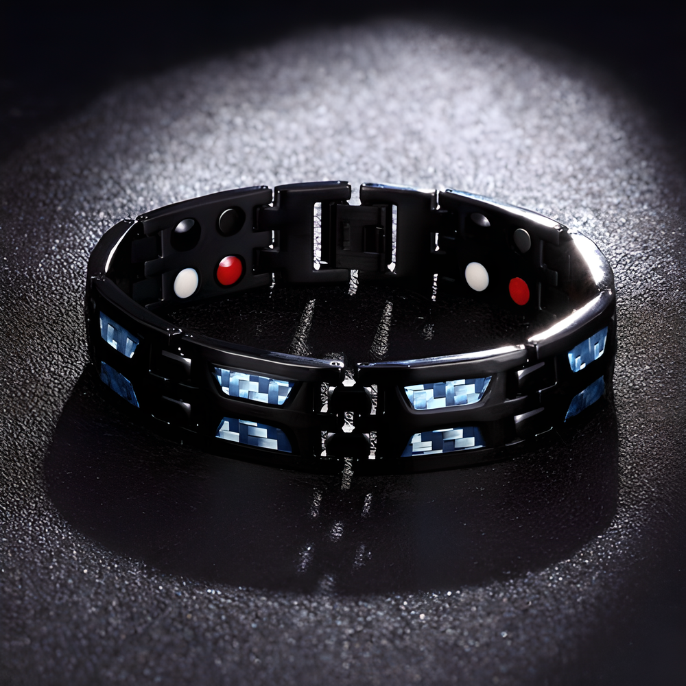 Titanium 4-in-1 Magnetic Energy Wellness Bracelet with powerful magnets, negative ions, and far infrared technology for pain relief and overall wellness