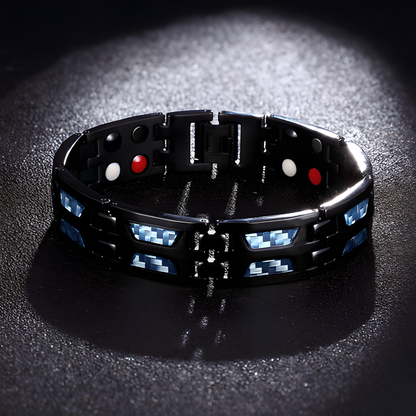 Titanium 4-in-1 Magnetic Energy Wellness Bracelet with powerful magnets, negative ions, and far infrared technology for pain relief and overall wellness