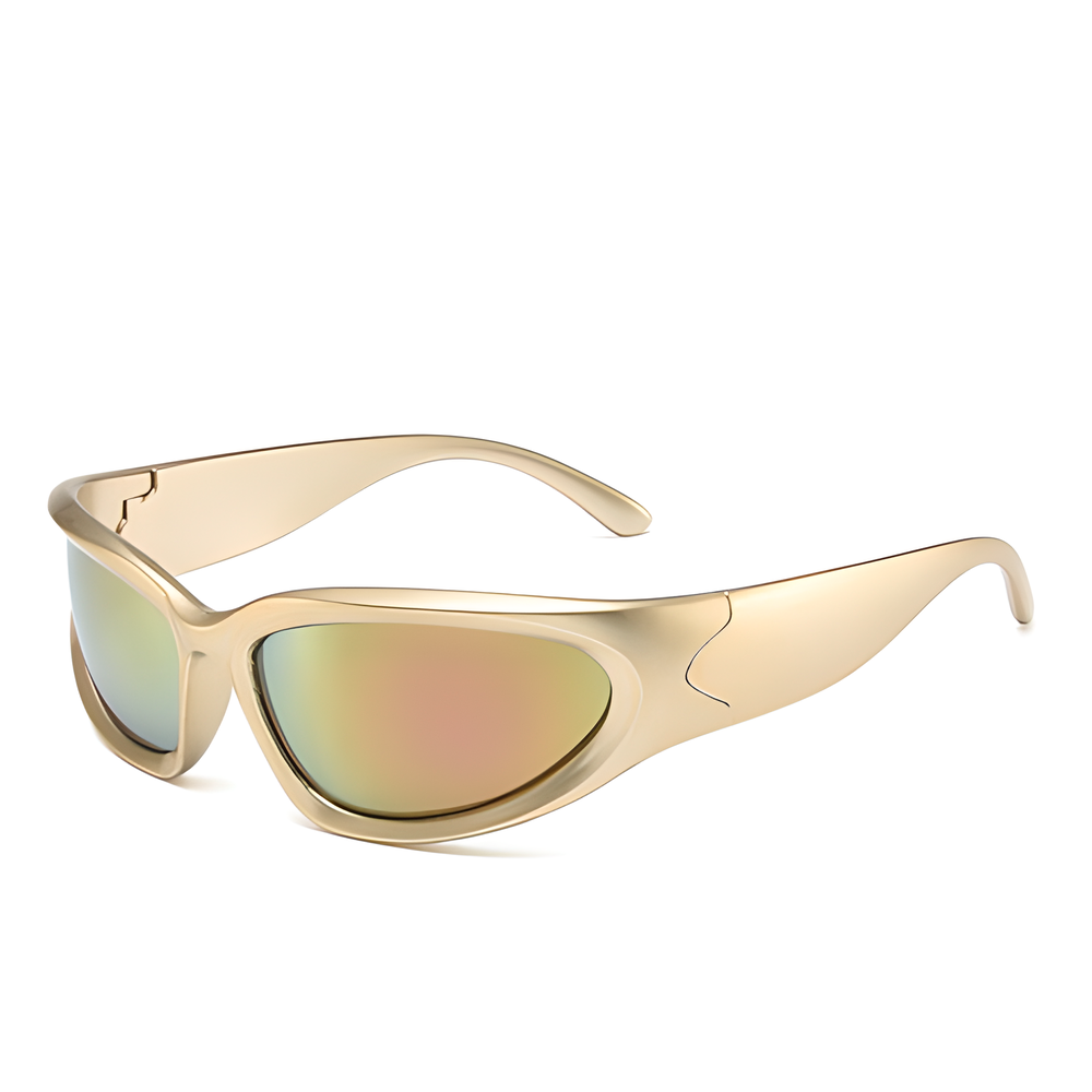 Stylish mirror sunglasses with a futuristic design, providing 100% UV protection and anti-reflective coating for Kiwis