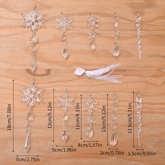 Clear acrylic icicle ornaments with hanging holes, perfect for decorating Christmas trees and creating festive DIY projects in New Zealand