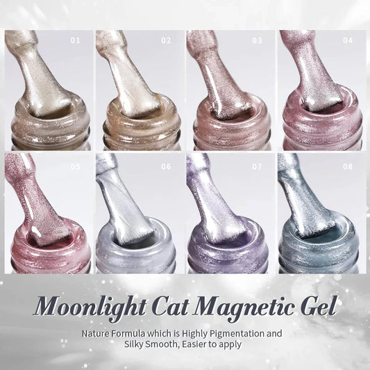 Cat Magnetic Moonlight Gel Nail Polish Set featuring a shimmering white silver shade that sparkles like the night sky