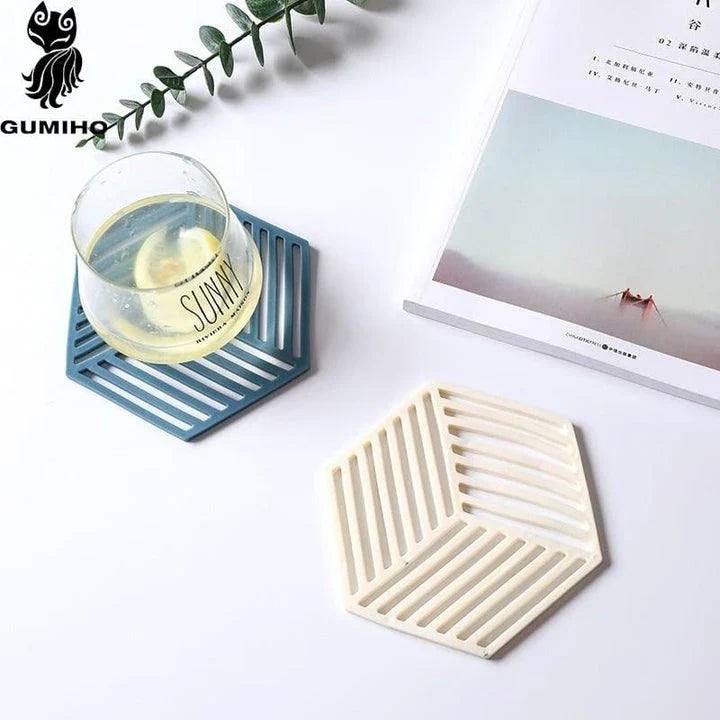 Trendha's stylish geometric cup coasters made from durable, eco-friendly rubber to protect your surfaces