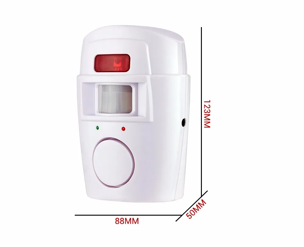 Wireless IR Motion Sensor Alarm Security System with 105 dB Siren, 110-Degree Coverage, and Remote Controls