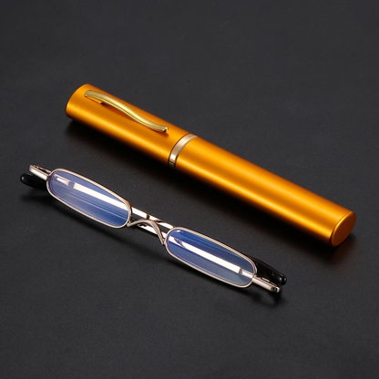 Stylish metal reading glasses with a premium tube case, available in various metallic shades to suit the modern Kiwi lifestyle.