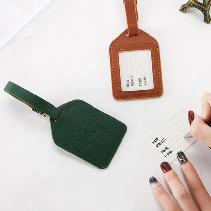 Compass Leather Luggage Tag with Geometric Design, Ideal for Kiwi Travellers