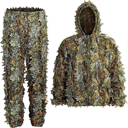 Ghillie Camouflage Camo Suit with 3D leafy design for superior concealment and all-weather performance