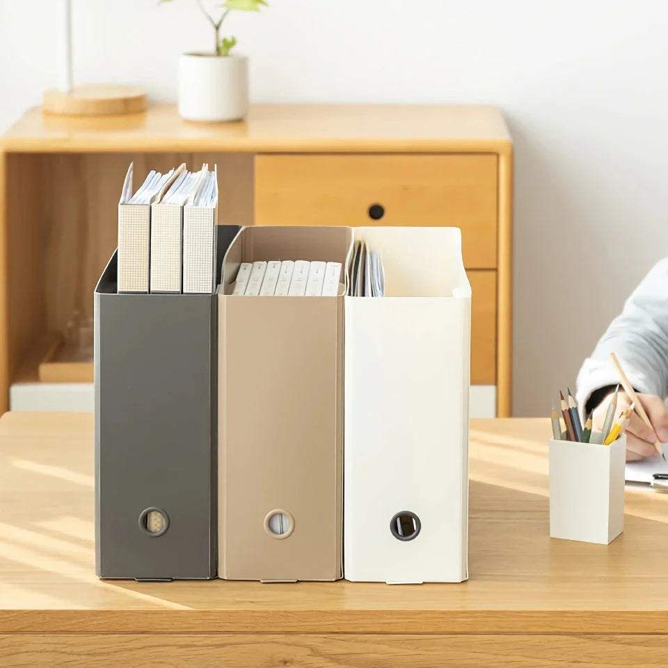 Foldable desktop bookcase and file organiser for tidy Kiwi workspaces