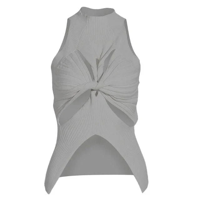 Fashionable knit tank top with hollow-out design, perfect for warm Kiwi summer days