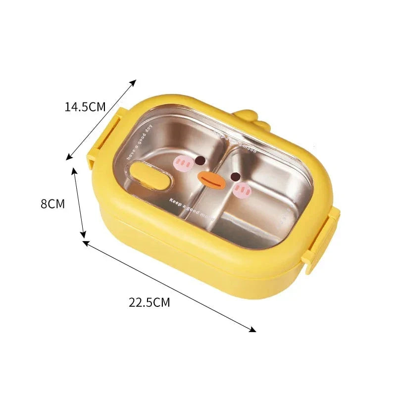 Stainless steel bento lunchbox with yellow lid and two compartments for healthy, leak-proof meals