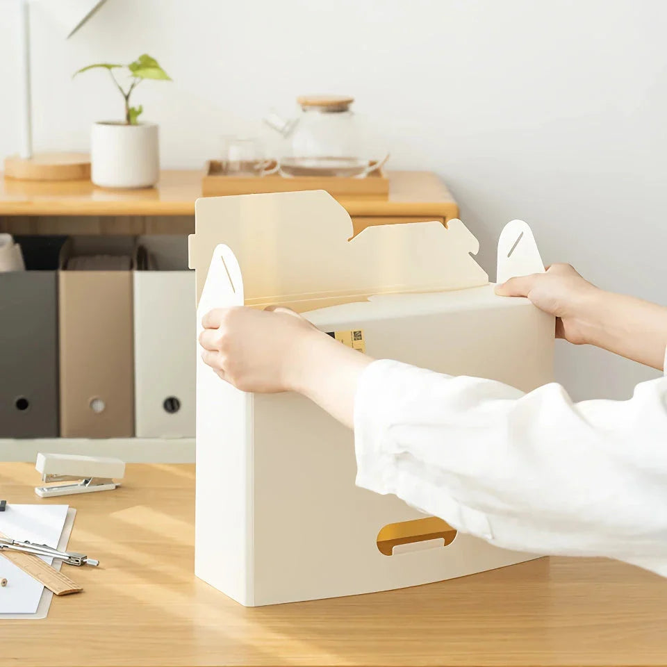 Foldable desktop bookcase and file organiser for tidy Kiwi workspaces