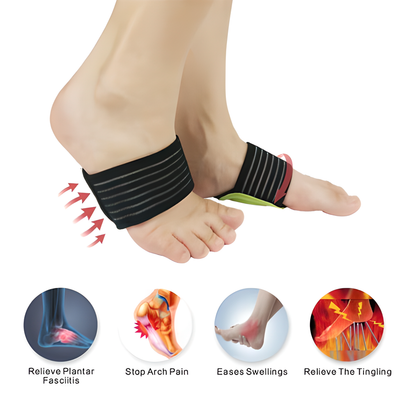 Cushioned foot arch shock absorbers with compression band for all-day pain relief