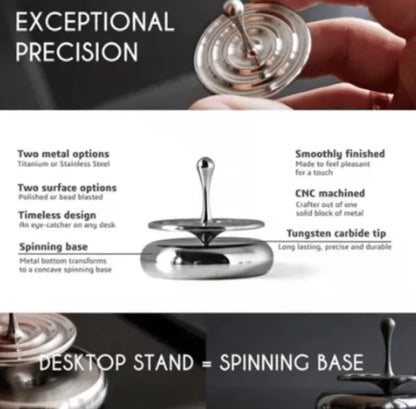 Elegant rotating gyroscope desk accessory with a mesmerizing, long-lasting spin