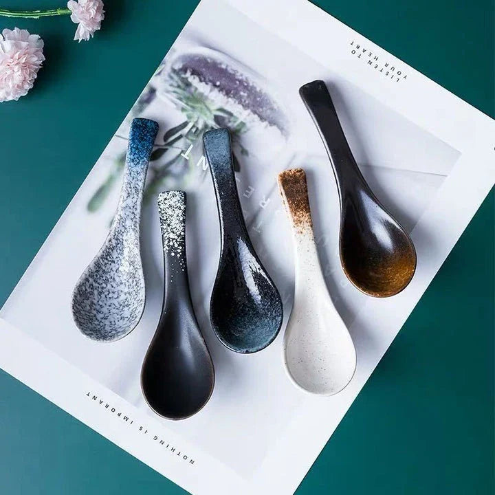 Premium New Zealand-crafted ceramic soup spoon in various vibrant colours, featuring a traditional Japanese design and durable construction