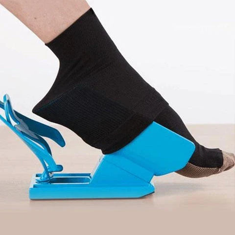 Easy Sock Slider, a device that allows users to effortlessly put on and remove socks without bending or stretching.