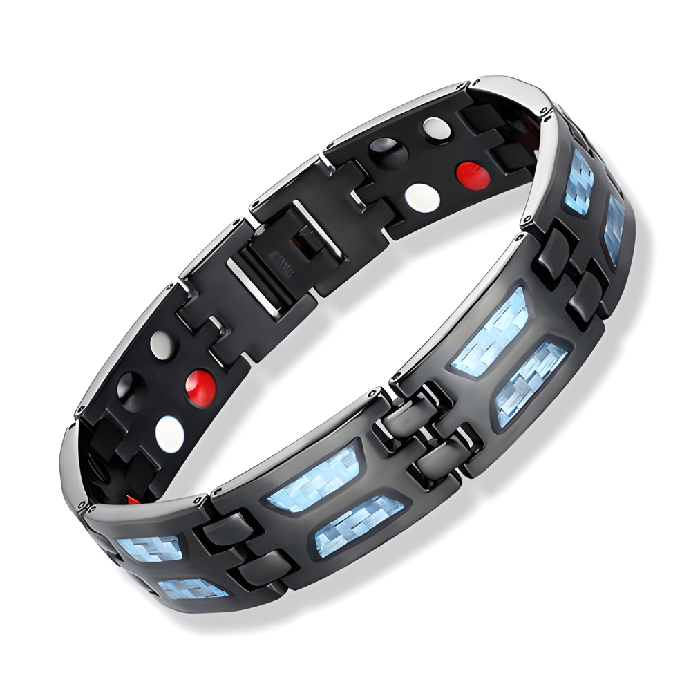 Titanium 4-in-1 Magnetic Energy Wellness Bracelet with powerful magnets, negative ions, and far infrared technology for pain relief and overall wellness