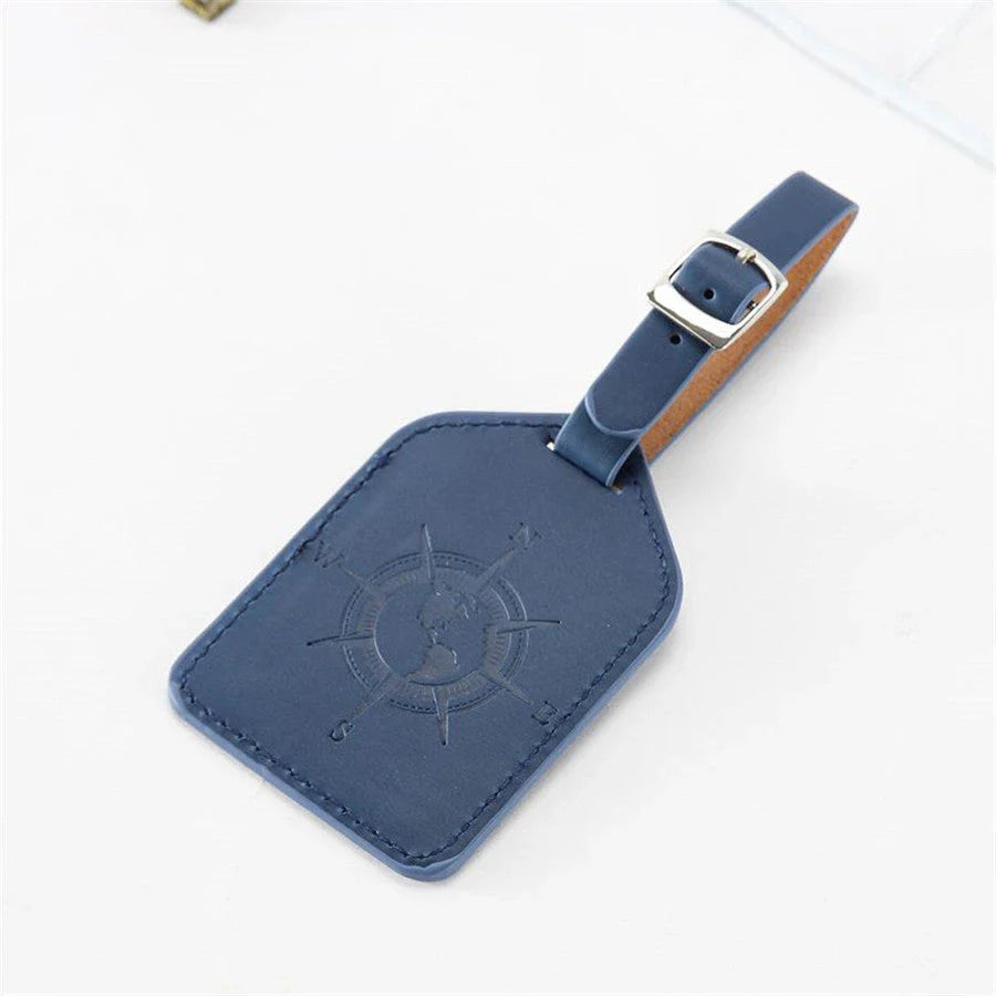 Compass Leather Luggage Tag with Geometric Design, Ideal for Kiwi Travellers