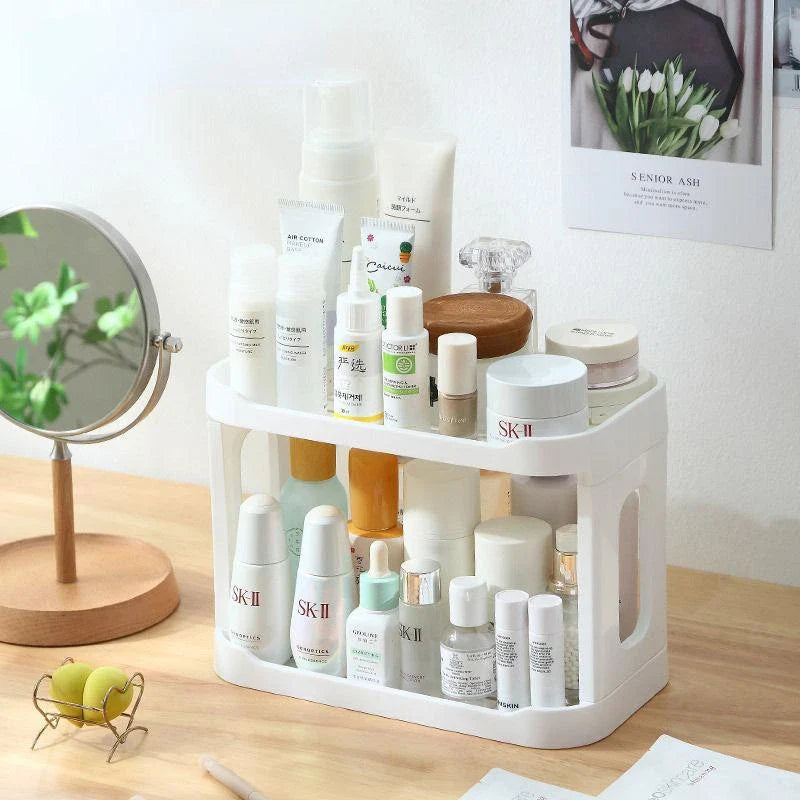 Stylish Double-Layer Desktop Storage Rack in White Color for Organizing Bathroom, Kitchen, and Office Supplies