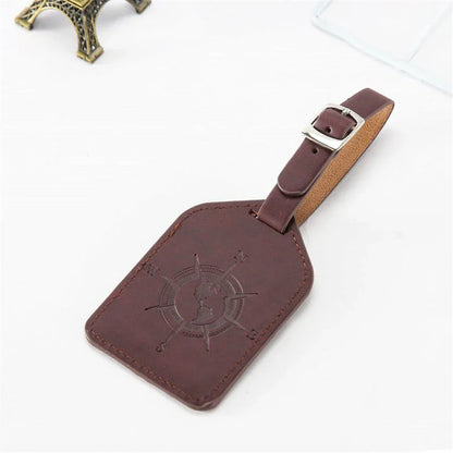 Compass Leather Luggage Tag with Geometric Design, Ideal for Kiwi Travellers