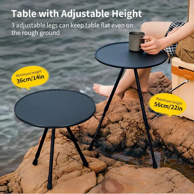 Adjustable Ultralight Portable Camping Round Table with Light Stand - Durable, Portable, and Versatile Outdoor Furniture