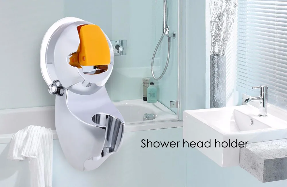 Adjustable shower head stand in silver and orange colour, with a sturdy and versatile design to support and position your shower head