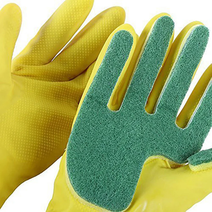 Dual-Duty Scrub Gloves with open-finger scrub sponge and closed-palm double-layer sponge design for effortless cleaning in the kitchen, bathroom, and beyond.