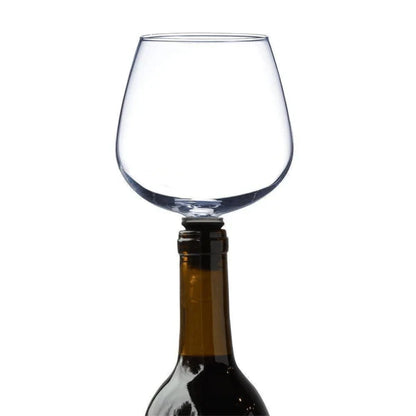Premium borosilicate glass wine glass topper that transforms any wine bottle into a personal wine glass