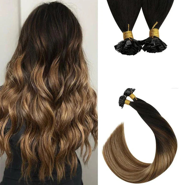 Flat Tip Human Hair Extensions from Trendha in a range of lengths and colors, providing volume, length, and vibrant styling options.