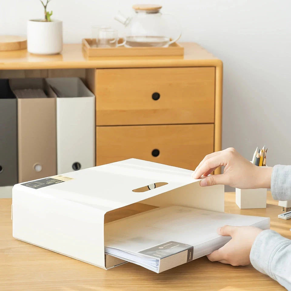 Foldable desktop bookcase and file organiser for tidy Kiwi workspaces