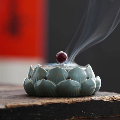 Elegant Lotus Ceramic Incense Burner, a beautifully crafted home accessory that enhances ambiance and tranquility.