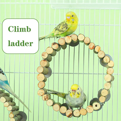 Adjustable natural wooden parrot climbing ladder for cage, designed to encourage active play and mental stimulation in Kiwi pets