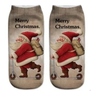 3D printed Christmas socks in a low-cut ankle style, made with premium polyester fiber for comfort and durability.